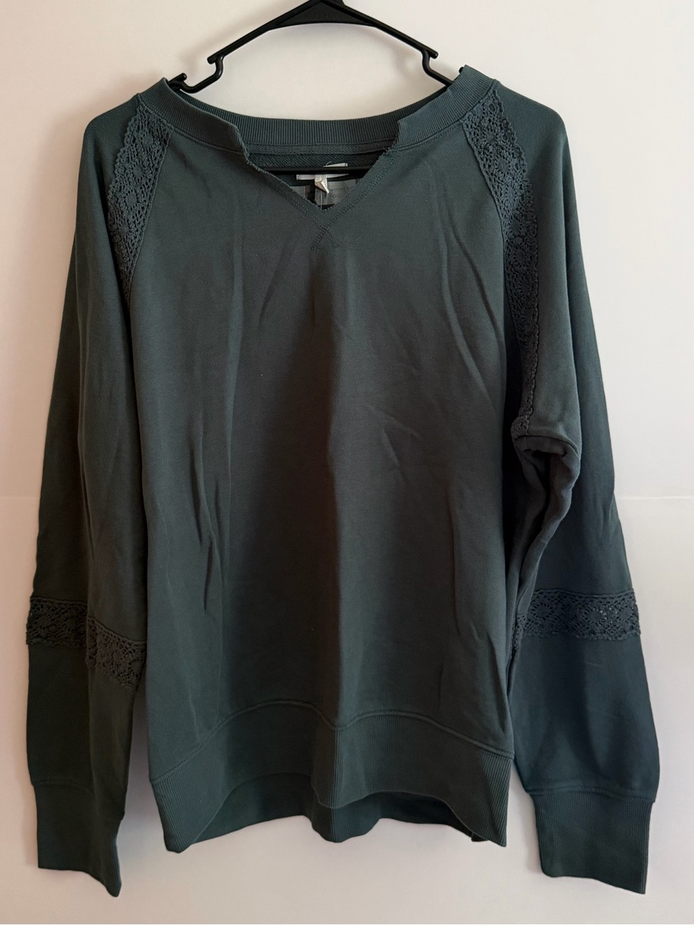 Maurices Dark Teal Lace-Trim Crewneck Sweatshirt